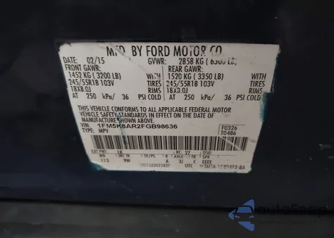 2015 Ford Utility Police Interceptor z USA, uszkodzony, nr VIN 1FM5K8AR2FGB98636